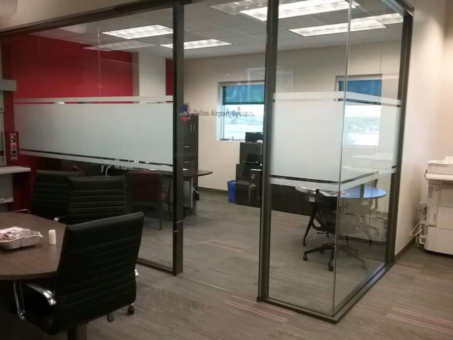 Office glass partition wall at Dallas Airport System